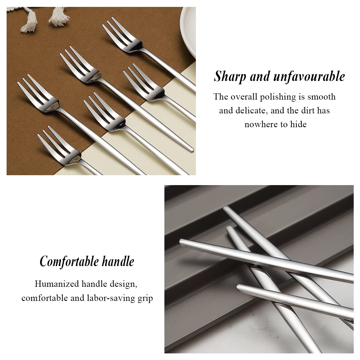Evanda Dessert Forks Set of 12 Pack 6.3''/16.5cm  Stainless Steel Pastry Fork  Family Appetizer Fork for Fruit  Cake  Cheese  Party Trips  Cafes  Restaurants  Easy To Clean  Dishwasher Safe